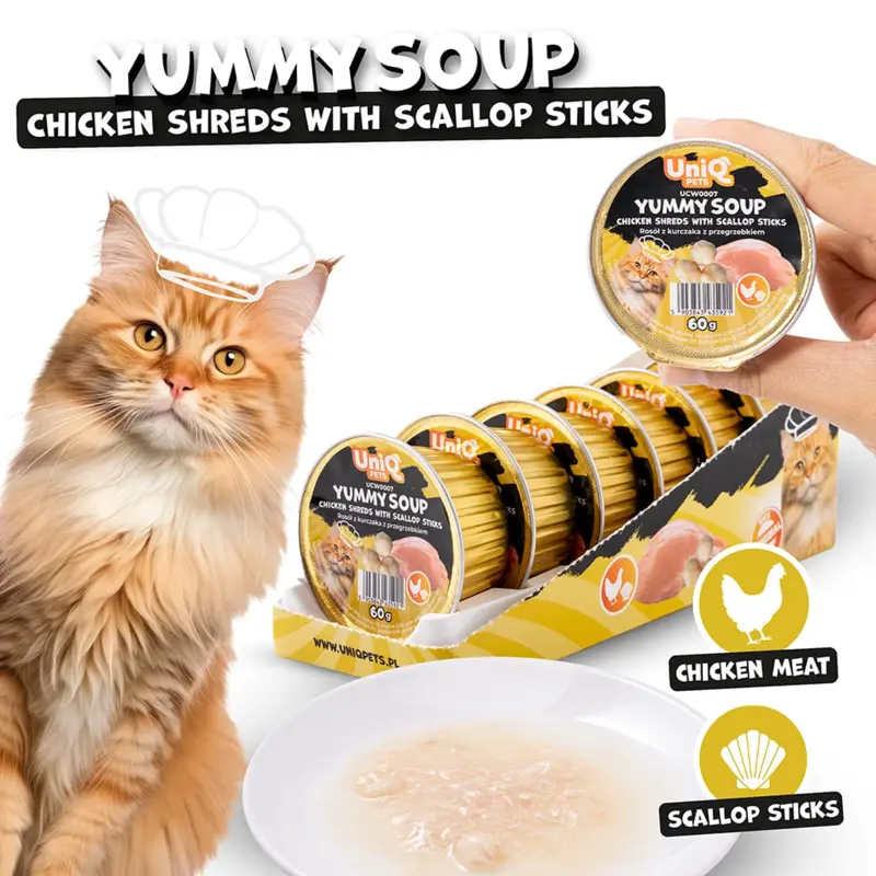 Uniq-Yummy-Soup-30gr-για-Γάτες-με-Κοτόπουλο-και-xtenia-σε-Τασάκι-8τμχ Uniq Yummy Soup Chicken & Ginseng 30gr - Image 1