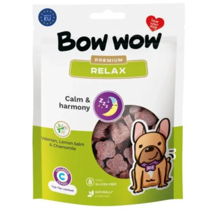 bowbow-premium-relax-with-valerian-lemonbalm-and-chamomile-60gr BOW WOW Premium Relax Treats 60gr - Image 1