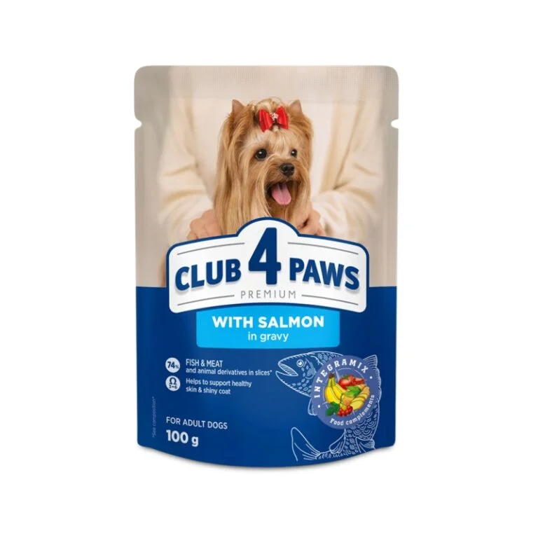 club4paws-salmon-gravy Club 4 Paws Adult All Breeds Salmon in Gravy 100gr - Image 1