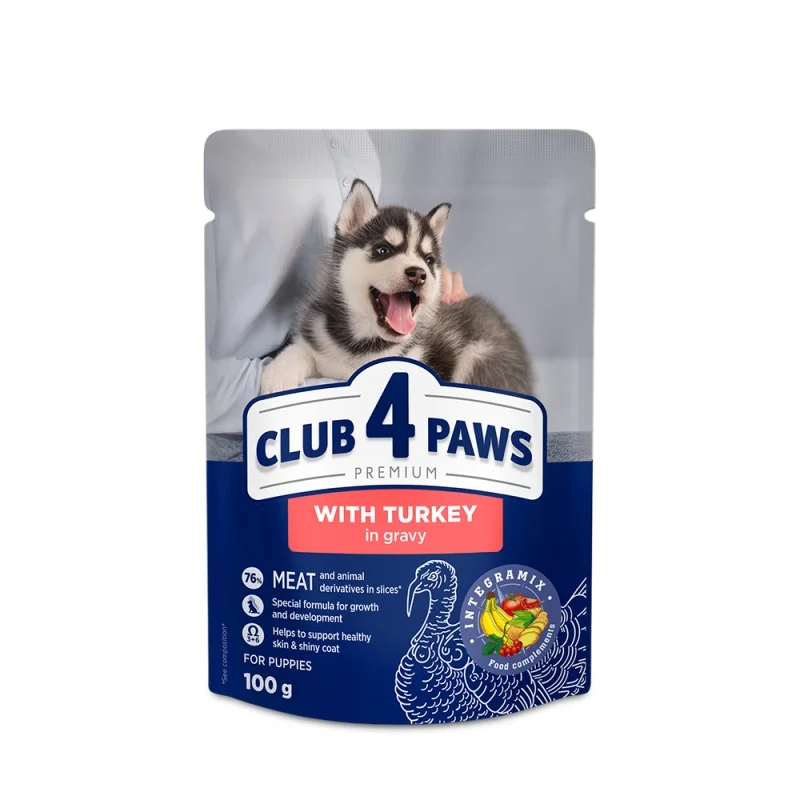 club4paws-turkey-gravy-puppies Club 4 Paws Puppies All Breeds Turkey in Gravy 100gr - Image 1