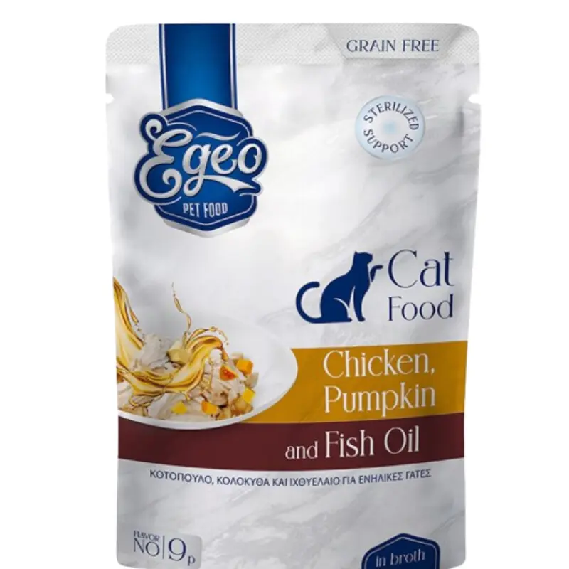 egeo-chicken-pumpkin-fish-oil-broth-85gr-eg570 EGEO Cat Adult Κοτόπουλο, Κολοκύθα & Ιχθυέλαιο σε ζωμό 85gr - Image 1
