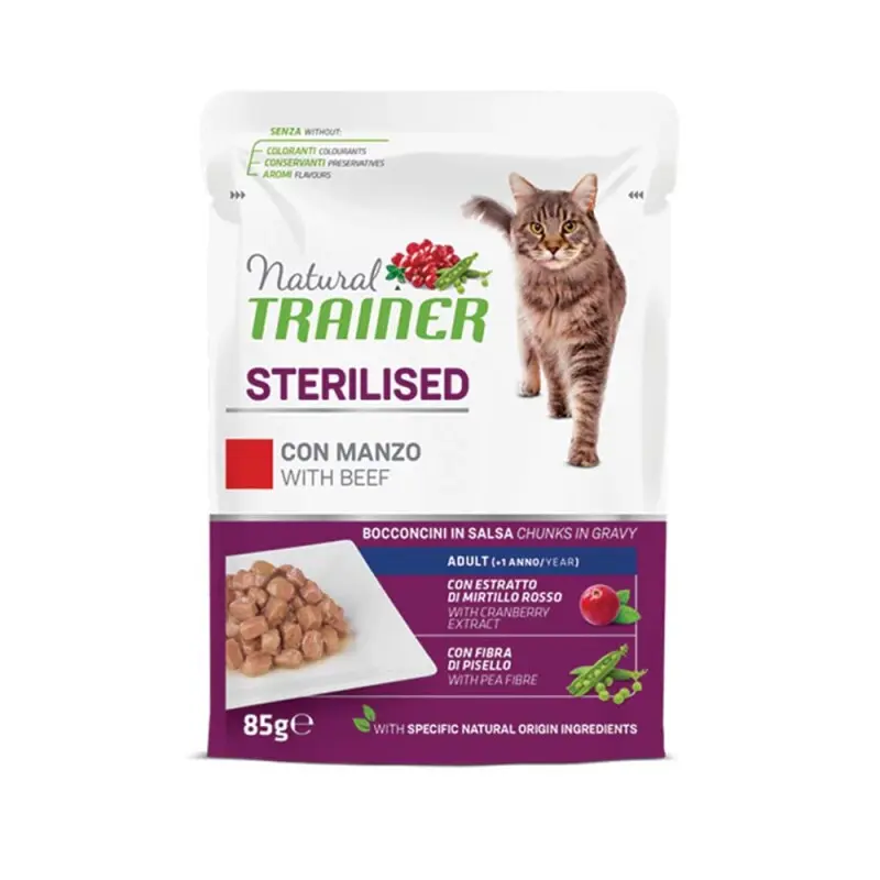 sterilized-beef Natural Trainer Cat Wet Food Adult Sterilised with Beef 85gr - Image 1