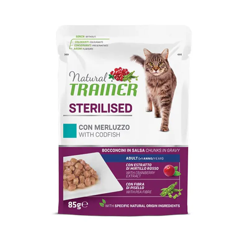 sterilized-codfish Natural Trainer Cat Wet Food Adult Sterilised with Godfish 85gr - Image 1