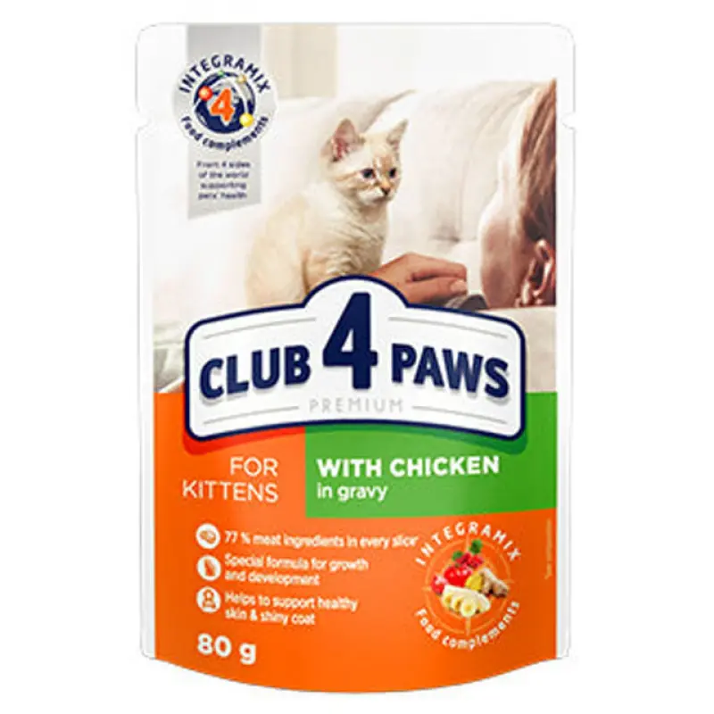 ygri-trofi-gatas-club-4-paws-kittens-pouch-80g-me-kotopoylo-se-saltsa Club 4 Paws Kitten Pouch 80g με Κοτόπουλο σε Σάλτσα - Image 1
