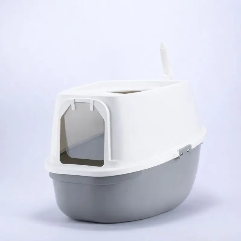 kleisti-lekani-gatas-top-roof-opening-cat-roof Κλειστή Λεκάνη - Τουαλέτα Γάτας Top Roof με Φτυαράκι 61x42x41cm Άσπρο - Γκρι - Image 1