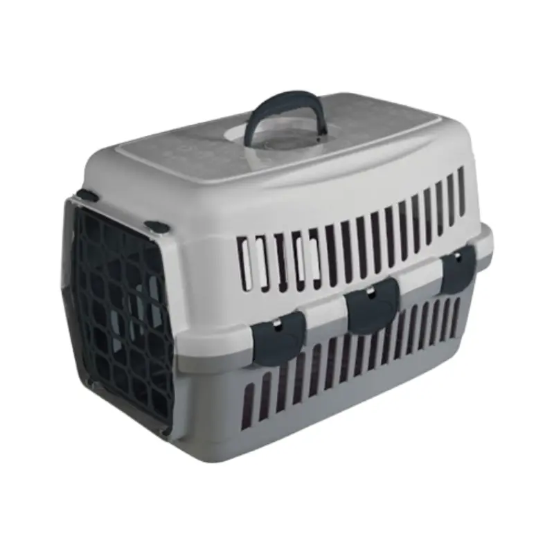 penelope-box-metaforas-gkri-plastiki-porta-65x45x45 Box Μεταφοράς Σκύλου ή Γάτας Penelope 65x45x45cm Γκρι - Image 1
