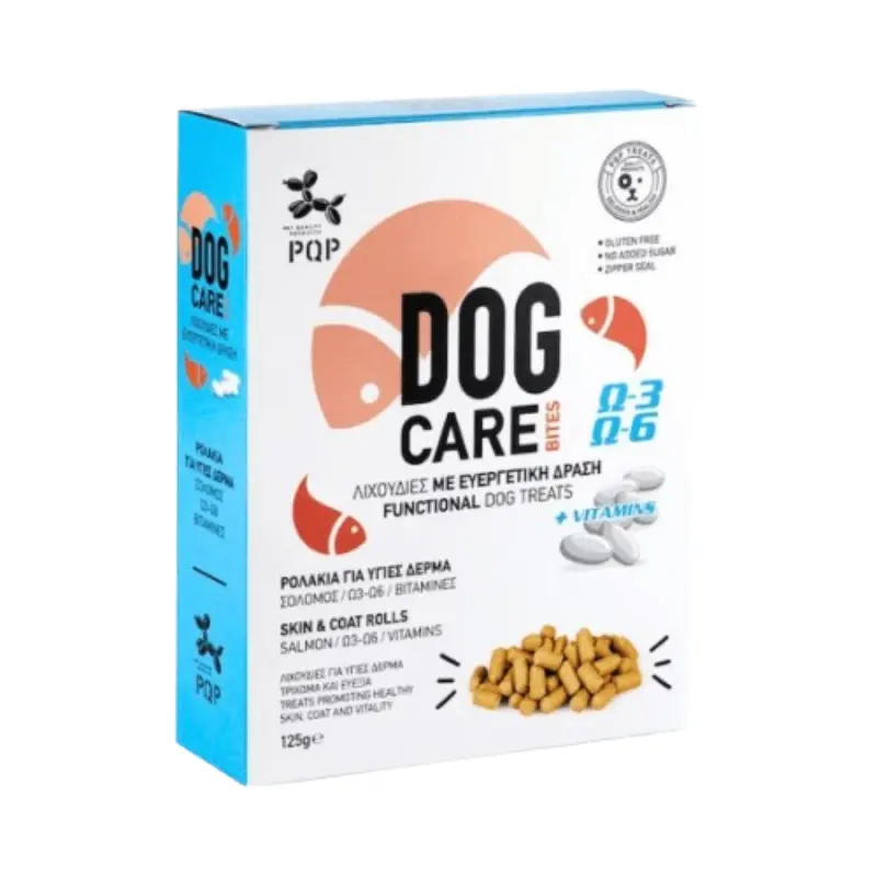 PQP-Dog-Care-Skin-Coat-Rolls PQP Functional Μπισκότα Ρολάκια για Υγιές Δέρμα με Σολομό 125gr - Image 1