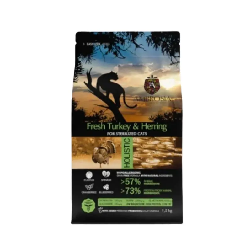 am25069-1400x Ambrosia Grain Free Cat Adult Sterilised Fresh Turkey & Herring 1.5Kg - Image 1