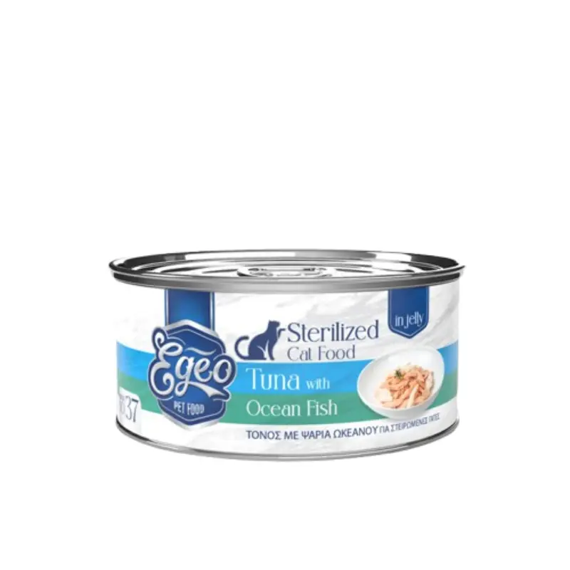 eg037-800x800 Egeo Cat Κονσέρβα Γάτας Sterilized Φιλέτο Τόνου με Ψάρια του Ωκεανού σε Ζελέ 85gr - Image 1